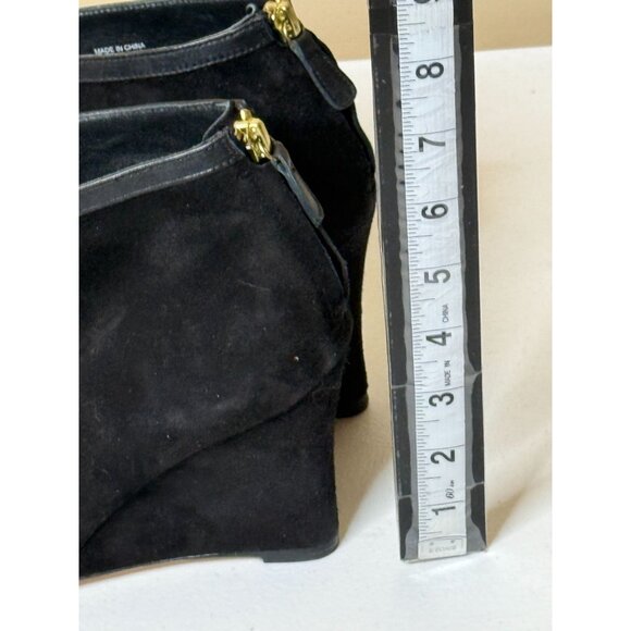 Ann Taylor Black Suede Peep Toe Wedge Booties 7.5M - Picture 12 of 12